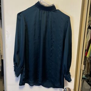 Zara Navy Blouse with Delicate Lace Accents